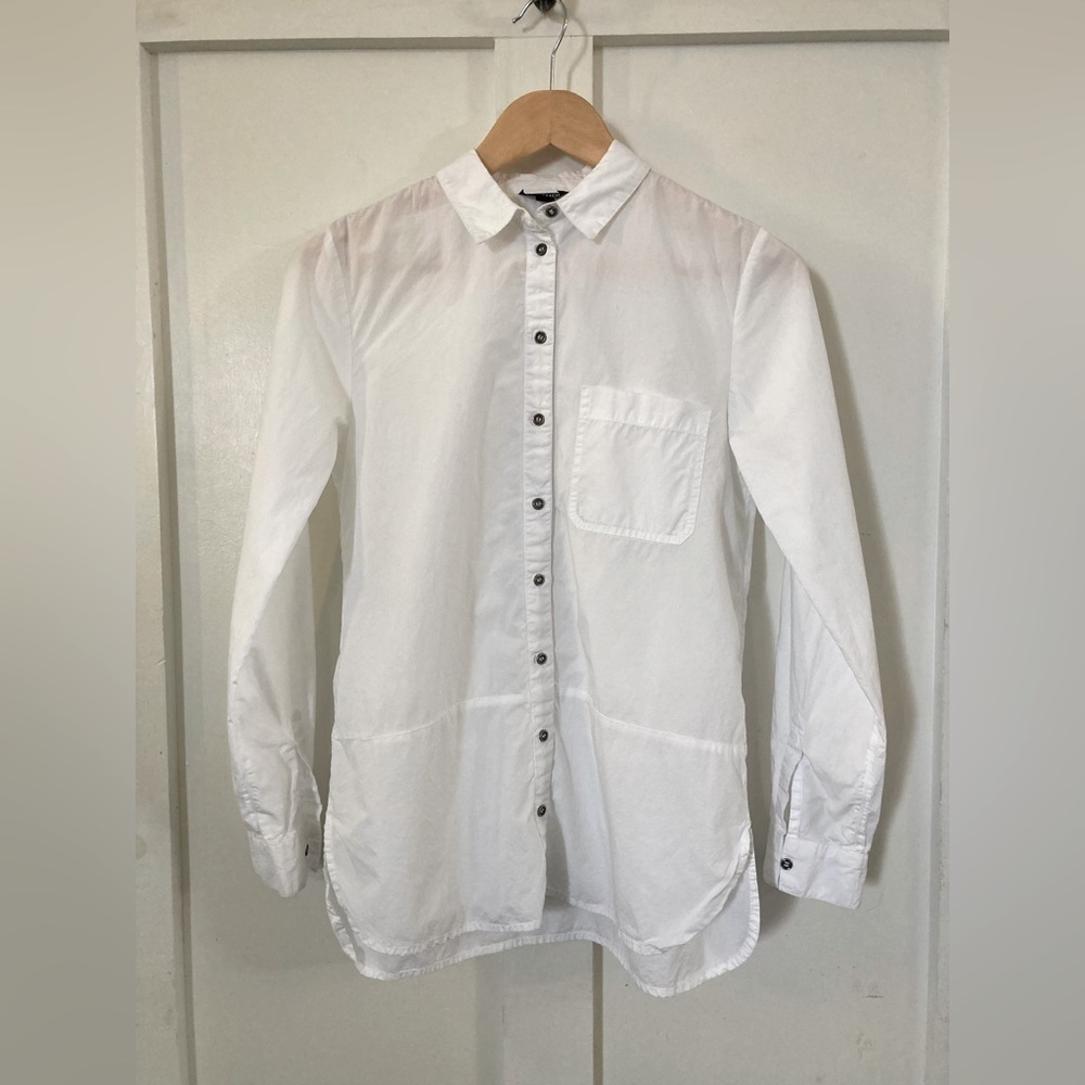Topshop womens US 2 white 100% cotton button down shirt long sleeve tab sleeves